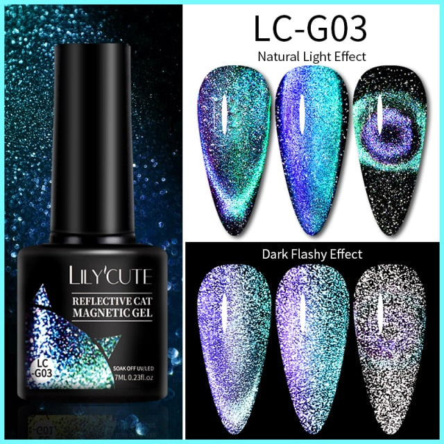 LILYCUTE 7ml Flowing Cat Magnetic Gel Polish Semi Permanent Glitter Magnetic Nail Gel Soak Off UV Gel Nail Art Gel Varnish nail polish hozanas4life LC-G03  