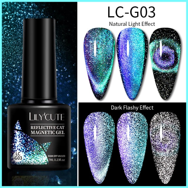 LILYCUTE 7ml Flowing Cat Magnetic Gel Polish Semi Permanent Glitter Magnetic nail polish hozanas4life LC-G03  