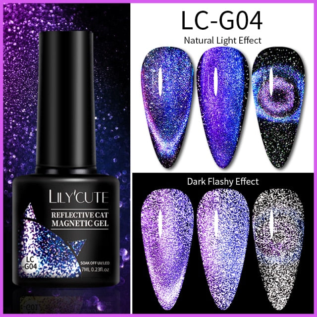 LILYCUTE 7ml Flowing Cat Magnetic Gel Polish Semi Permanent Glitter Magnetic Nail Gel Soak Off UV Gel Nail Art Gel Varnish nail polish hozanas4life LC-G04  