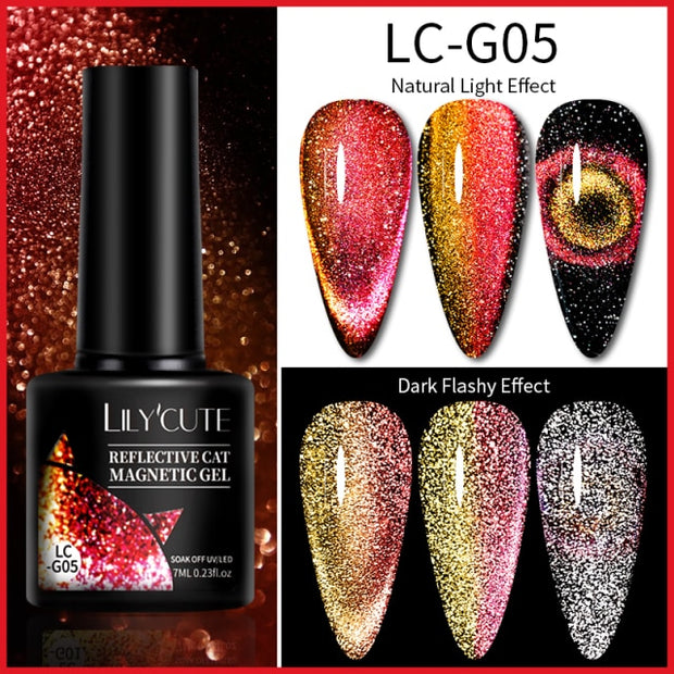 LILYCUTE 7ml Flowing Cat Magnetic Gel Polish Semi Permanent Glitter Magnetic nail polish hozanas4life LC-G05  