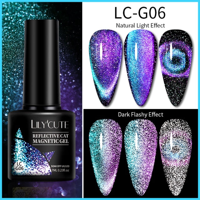 LILYCUTE 7ml Flowing Cat Magnetic Gel Polish Semi Permanent Glitter Magnetic nail polish hozanas4life LC-G06  