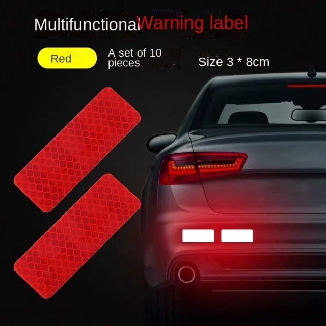 DIY Car Luminous Stickers 8m Reflective Tape Motor Bike Truck Night Light Shining DIY Car Luminous Reflective Stickers hozanas4life red rectangle 10Pcs  
