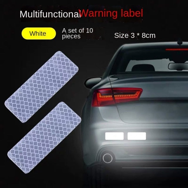 DIY Car Luminous Stickers 8m Reflective Tape Motor Bike Truck Night Light Shining DIY Car Luminous Reflective Stickers hozanas4life white rectangle10Pcs  