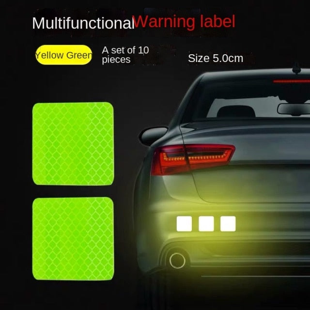 DIY Car Luminous Stickers 8m Reflective Tape Motor Bike Truck Night Light Shining DIY Car Luminous Reflective Stickers hozanas4life yellow square 10Pcs  