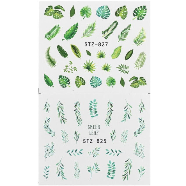 1Pcs Water Nail Decal and Sticker Flower Leaf Tree Green Simple Manicure Nail Art Watermark Manicure Decor Nail Stickers hozanas4life 2Pcs SF179-181  