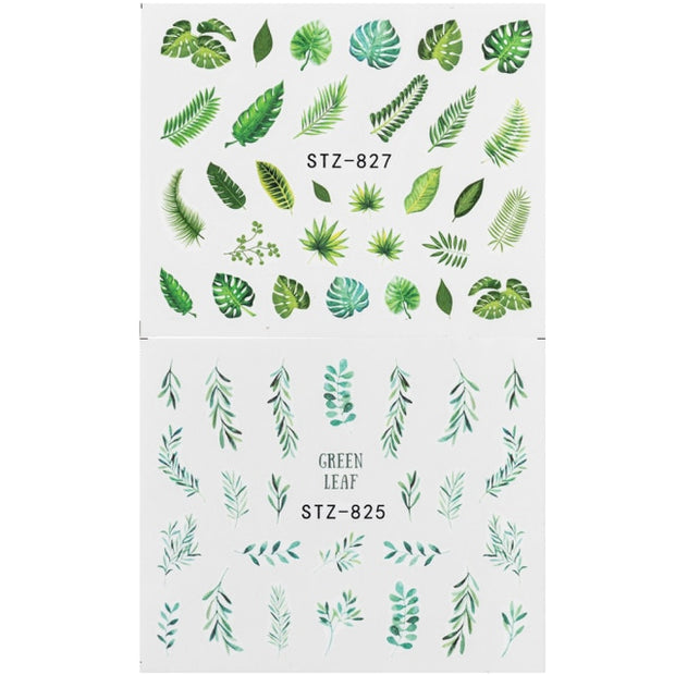 1Pcs Water Nail Decal and Sticker Flower Leaf Tree Green Simple Manicure Nail Art Watermark Manicure Decor Nail Stickers hozanas4life 2Pcs SF179-181  