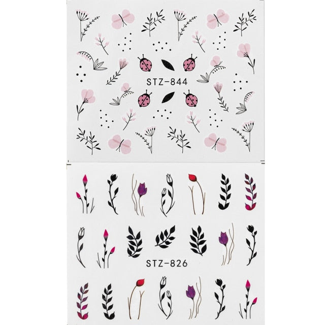 1Pcs Water Nail Decal and Sticker Flower Leaf Tree Green Simple Manicure Nail Art Watermark Manicure Decor Nail Stickers hozanas4life 2Pcs SF180-187  