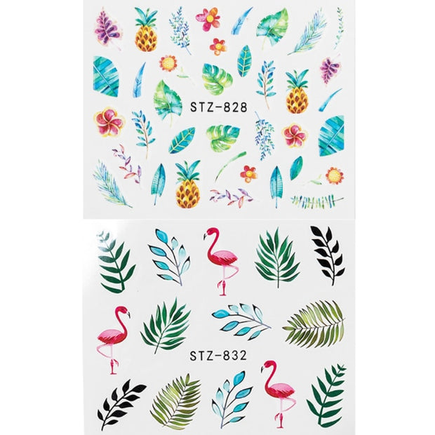1Pcs Water Nail Decal and Sticker Flower Leaf Tree Green Simple Manicure Nail Art Watermark Manicure Decor Nail Stickers hozanas4life 2Pcs SF182-184  