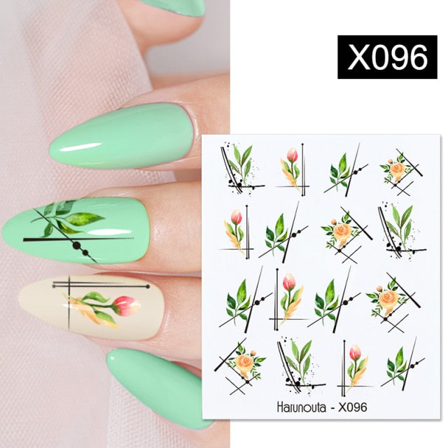 1PC Spring Water Nail Decal and Sticker Flower Leaf New Year Nail Art hozanas4life