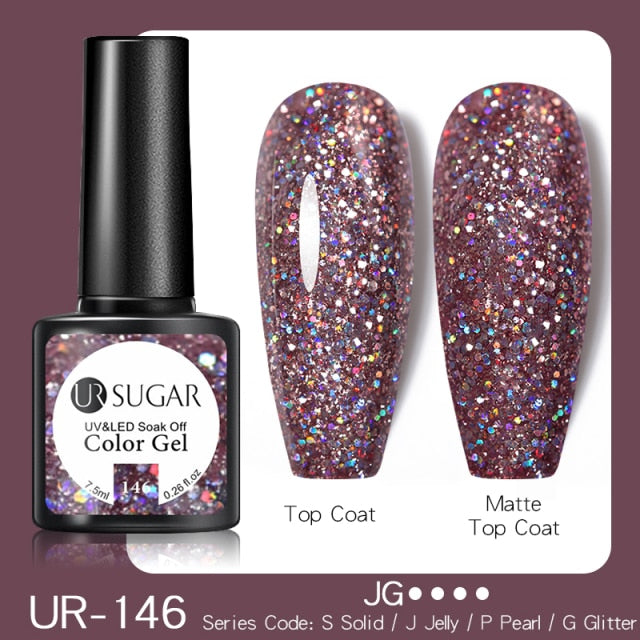UR SUGAR 7.5ml Glitter UV Gel Nail Polish Glitter Sequins Soak Off nail polish hozanas4life UR-146  