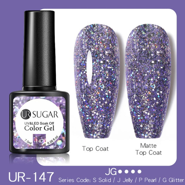 UR SUGAR 7.5ml Glitter UV Gel Nail Polish Glitter Sequins Soak Off nail polish hozanas4life UR-147  