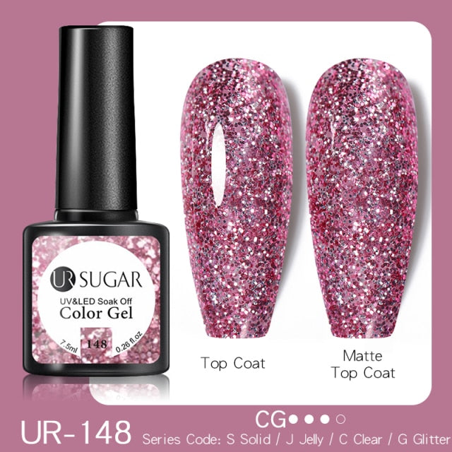 UR SUGAR 7.5ml Glitter UV Gel Nail Polish Glitter Sequins Soak Off nail polish hozanas4life UR-148  