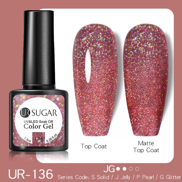 UR SUGAR 7.5ml Glitter UV Gel Nail Polish Glitter Sequins Soak Off nail polish hozanas4life UR-136  
