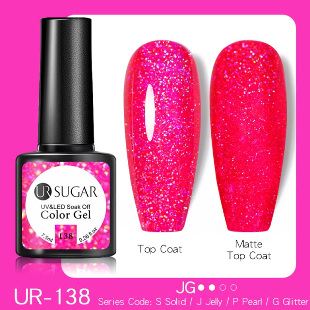 UR SUGAR 7.5ml Glitter UV Gel Nail Polish Glitter Sequins Soak Off nail polish hozanas4life UR-138  