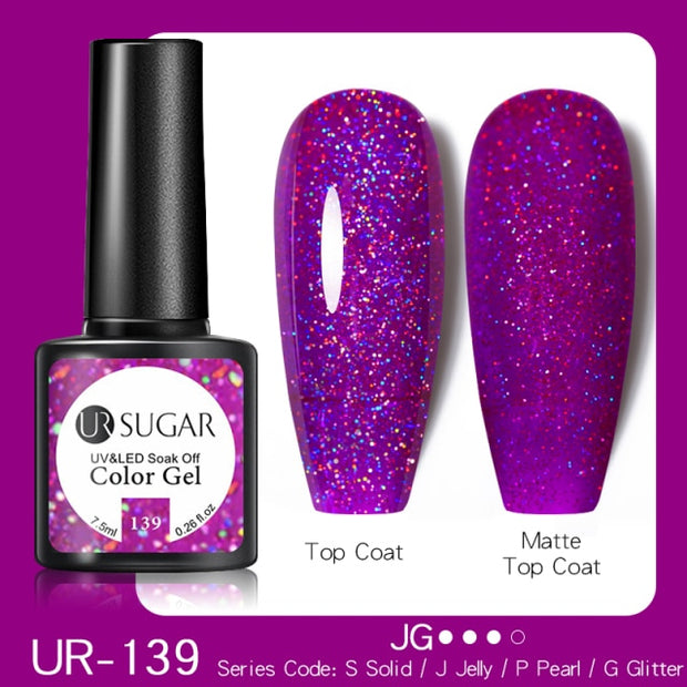 UR SUGAR 7.5ml Glitter UV Gel Nail Polish Glitter Sequins Soak Off nail polish hozanas4life UR-139  