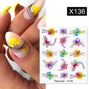 1PC Spring Water Nail Decal and Sticker Flower Leaf New Year Nail Art  hozanas4life X136  