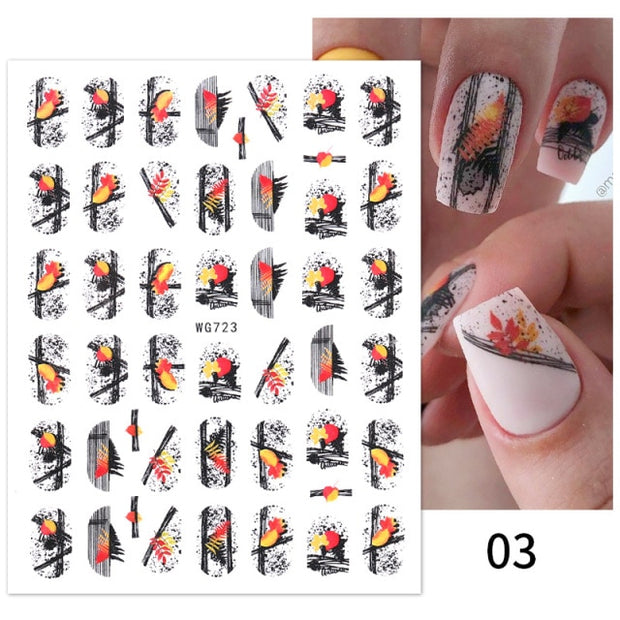 2022 NEW Gold Bronzing Slider Nail Art 3D Decals Decoration Flower Leaves  hozanas4life 16  