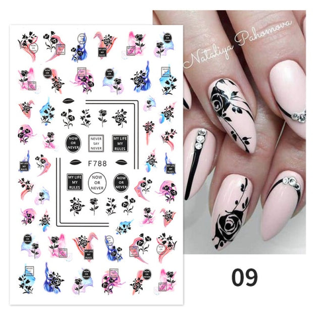 2022 NEW Gold Bronzing Slider Nail Art 3D Decals Decoration Flower Leaves  hozanas4life 31  